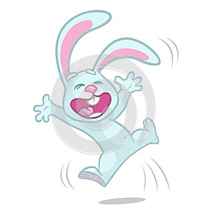 Vector illustration of cartoon bunny rabbit hopping. Easter rabbit excited