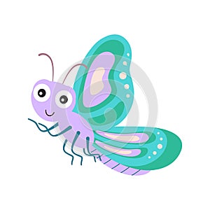 Vector illustration with cartoon butterfly isolated on white