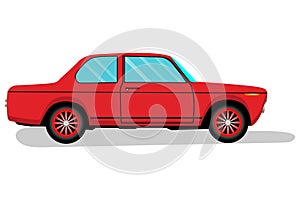 Vector illustration of a cartoon car. Isolated on white background. Flat style. Side view, profile.