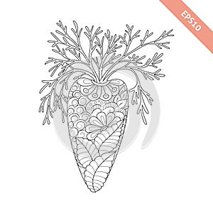 Vector illustration cartoon carrot with floral ornament.