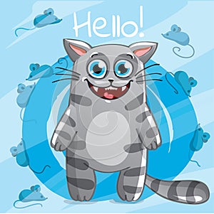 Vector illustration of cartoon cat. Hello