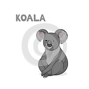 Vector illustration, a cartoon coala, isolated on a white background. Animal alphabet.