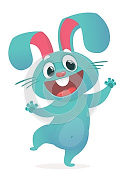 A vector illustration of cartoon excited bunny rabbit hopping.