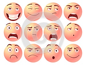 Vector illustration Cartoon facial expressions set