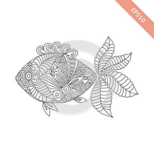 Vector illustration cartoon fish with floral ornament. Decorative element.