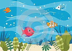 Vector Illustration Of Cartoon Fishes