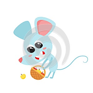 Vector illustration of cartoon funny mouse isolated on white background.