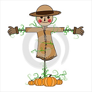 Vector illustration of a cartoon garden doll in autumn