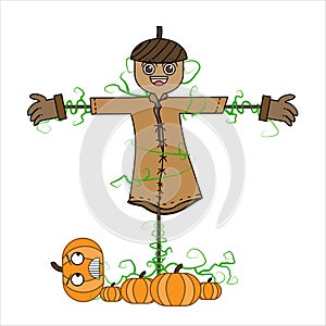Vector illustration of a cartoon garden doll in autumn. vectors for  clip art