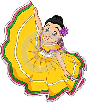 Cartoon girl dancing, Cinco de mayo celebration.