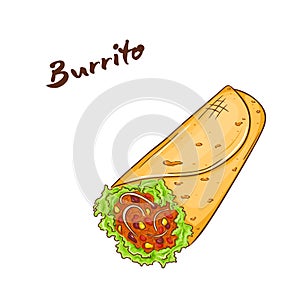 Vector illustration of cartoon hand drawn fast food. burrito