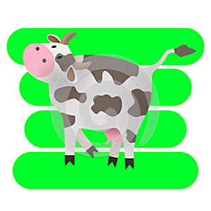 Vector illustration. Cartoon happy cow. Drawing for children. The farm. Stylized animal. Art.