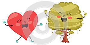 Vector Illustration Of Cartoon Heart And Tree