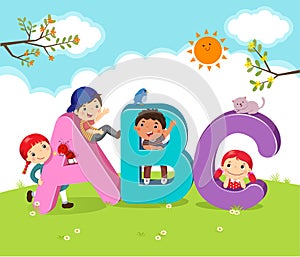 Cartoon kids with ABC letters photo
