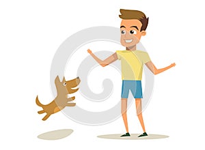 Vector Illustration Cartoon Little Dog and Boy