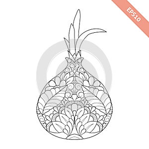 Vector illustration cartoon onion with floral ornament.