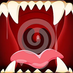 Vector illustration of cartoon open mouth with a huge and terrifying jaws photo