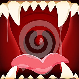 Vector illustration of cartoon open mouth with a huge and terrifying jaws