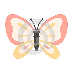 Vector illustration of cartoon pink isolated butterfly