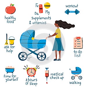 Vector illustration with cartoon postpartum infographic