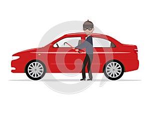 Vector illustration cartoon robber steals a car