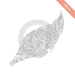 Vector illustration cartoon sea shell with floral doodle ornament.