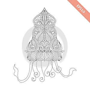 Vector illustration cartoon squid with floral doodle ornament.