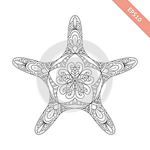 Vector illustration cartoon starfish with doodle ornament.