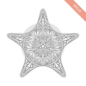 Vector illustration cartoon starfish with doodle ornament.