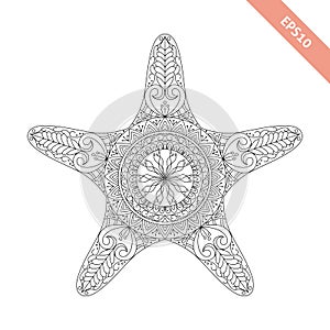 Vector illustration cartoon starfish with doodle ornament.