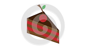 Vector illustration in cartoon style. ÃÂ piece of cake with chocolate cream and cherry. Decoration for menus, signboards,