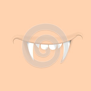 Vector illustration of cartoon vampire`s mouth with a huge and terrifying jaws. Halloween design element