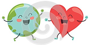 Vector Illustration Of Cartoon World And Heart