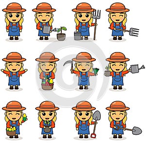 Vector illustration of Cartoon young Girl farmer.