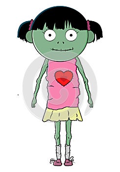 Vector illustration of cartoon zombie-girl isolated on white background