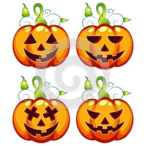 Vector illustration carved Halloween Pumpkin Expressions Set