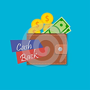 Vector illustration of cash back wallet