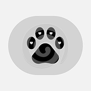 Vector illustration. Cat paw prints logo. Black on white background. Animal paw print with claws