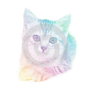 Vector illustration cat in spectrum stipple graphic style