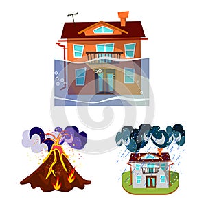 Vector illustration of cataclysm and disaster icon. Set of cataclysm and apocalypse vector icon for stock.
