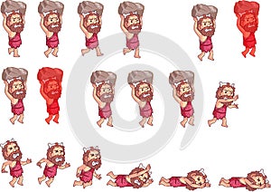 Cave Man Throwing Stone Cartoon Game Animation Sprite photo