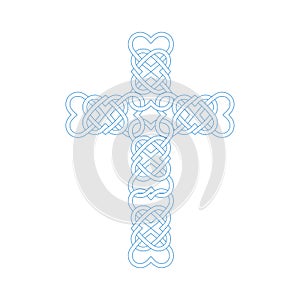 Vector illustration: Celtic knot cross with heart shapes. Gaelic or Celtic medieval style knotwork of Holy Cross isolated.