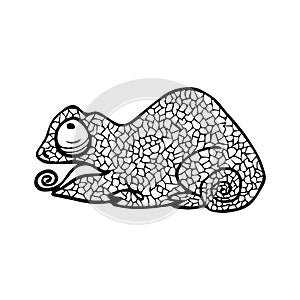 Vector illustration of Chameleon with doodle pattern.