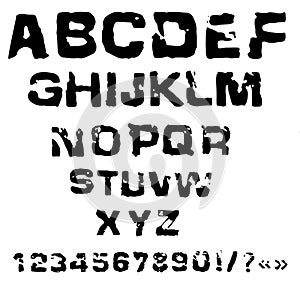 Vector illustration of charcoal alphabet. Grunge stamp font