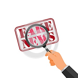 Vector illustration of checking news source with magnifying glass.  Flat vector illustration of the anti hoax campaign.