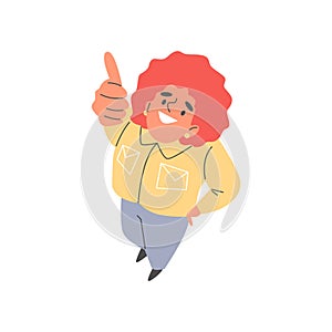 Vector illustration of cheerful person giving thumbs up, overhead of people top view