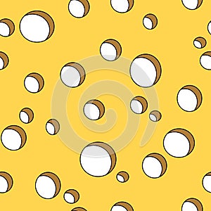 Vector illustration cheese background - seamless yellow cheese hole pattern in cartoon / comic style on white background