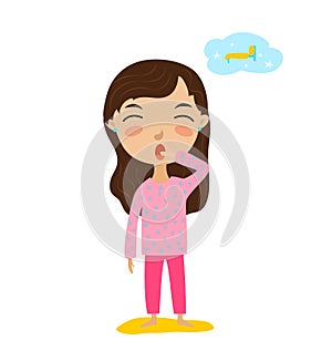Vector illustration of a child who wants to sleep. The boy yawns
