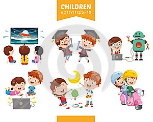 Vector Illustration Of Children Activities Set