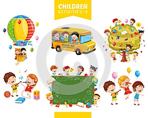 Vector Illustration Of Children Activities Set